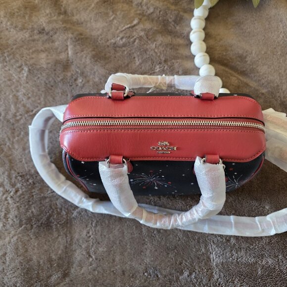 Coach Mini Bennett Satchel F73155 Fireworks SV/Navy Multi Red White Blue NWT - Picture 10 of 15